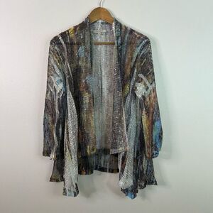 Jess & Jane Multicolor Mesh Sequin Long Sleeve Open Front Cardigan Women's Large